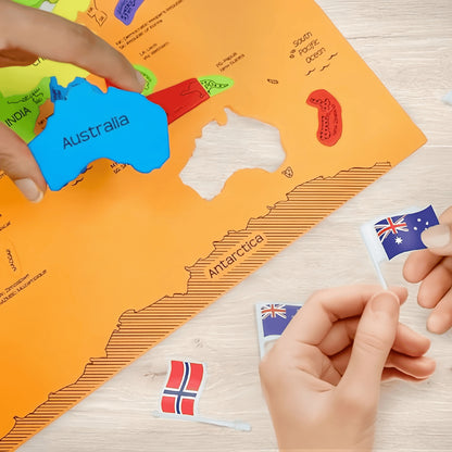 🌍USA & World Map Puzzle with Flags & Capitals 🧩– Educational Geography Jigsaw Toy for Kids Ages 5–12 (STEM Learning Set)