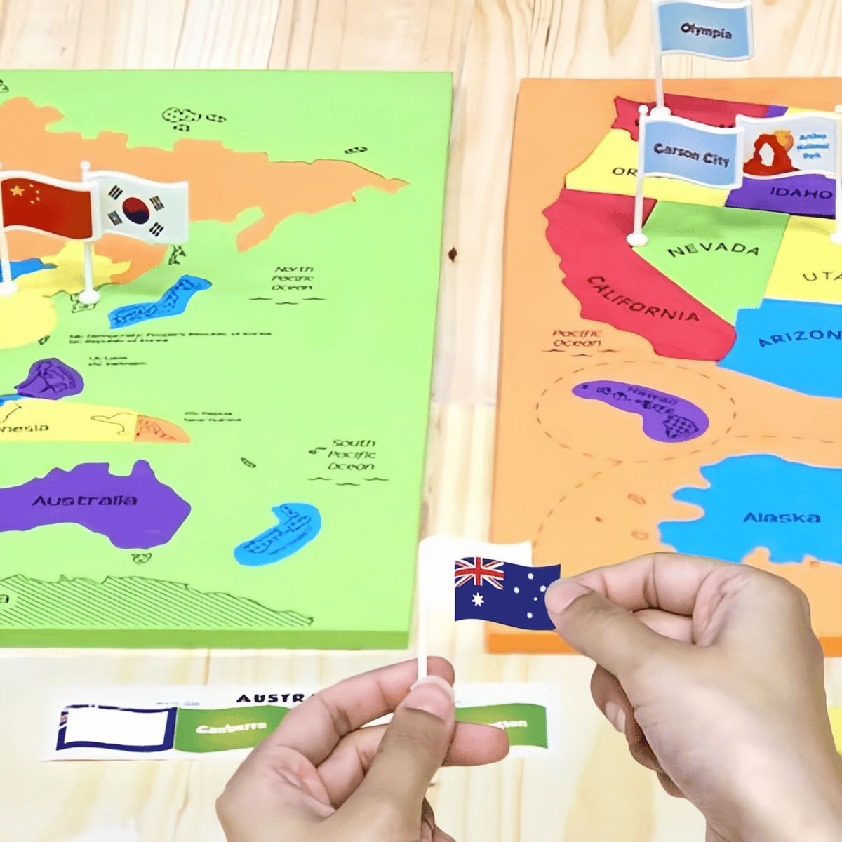 🌍USA & World Map Puzzle with Flags & Capitals 🧩– Educational Geography Jigsaw Toy for Kids Ages 5–12 (STEM Learning Set)